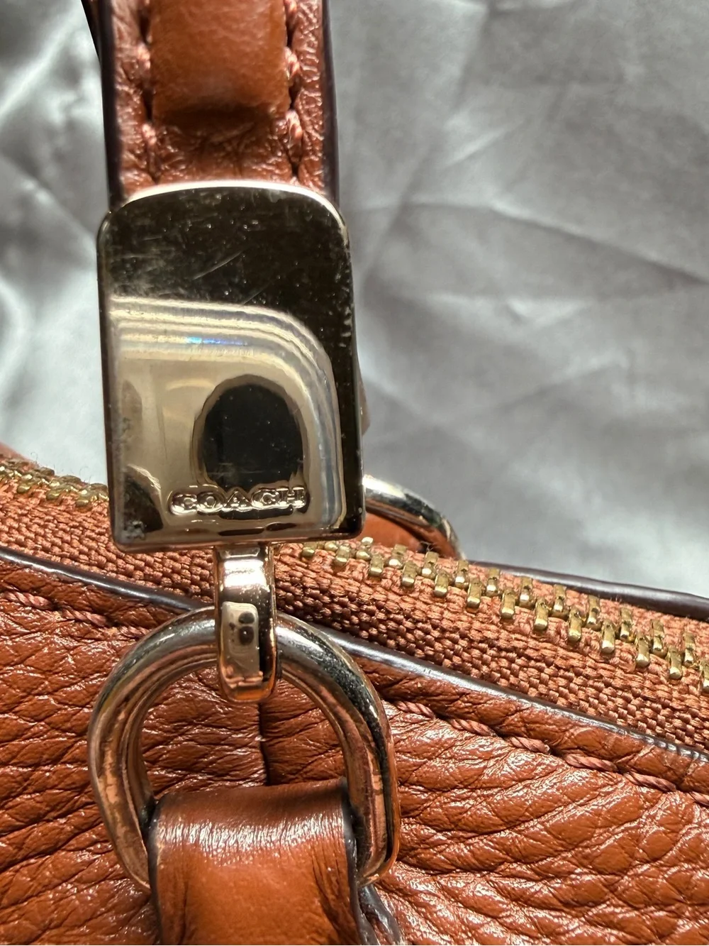 Coach Pebbled Leather Satchel Tote - Chestnut Brown with Gold Hardware